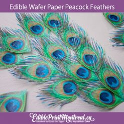 Edible Wafer Paper Peacock Feathers for Cakes, Cupcakes, cookies, drinks. Pre-Cut, ready to use